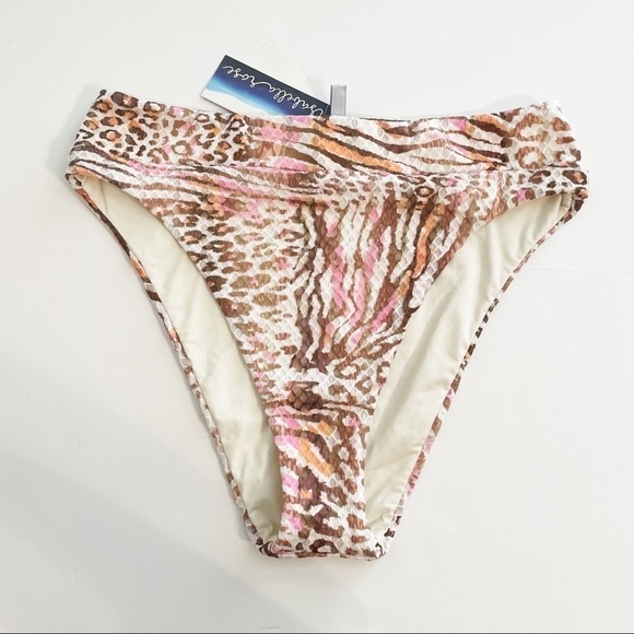 NWT High Rise Isabella Rose Miami Bikini Bottoms Brown and Pink Leopard Print LG - Picture 1 of 5